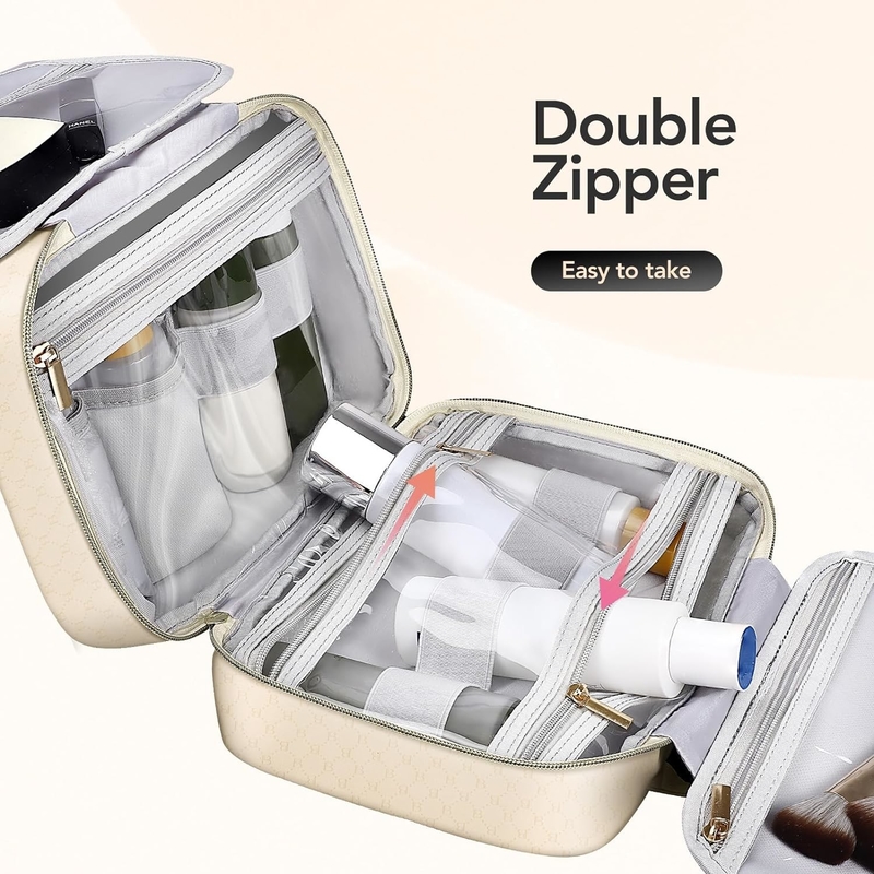 防水 クリームホワイト トイレットリー ハンガリング メイク 化粧品 オーガナイザー 旅行バッグ フルサイズ トイレットリー アクセサリー