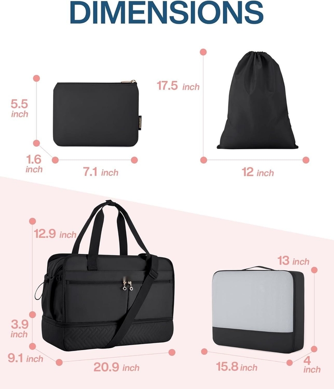 大きな黒色40L 週末用 寝袋 スポーツ ジム ヨガ 靴ポケット付き