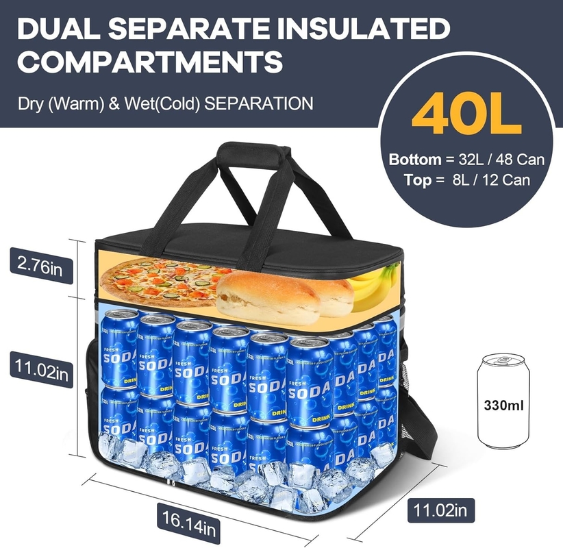 40L ポータブル 防水 絶縁 冷却 バッグ ビーチ キャンプ ピクニック ための 2 室