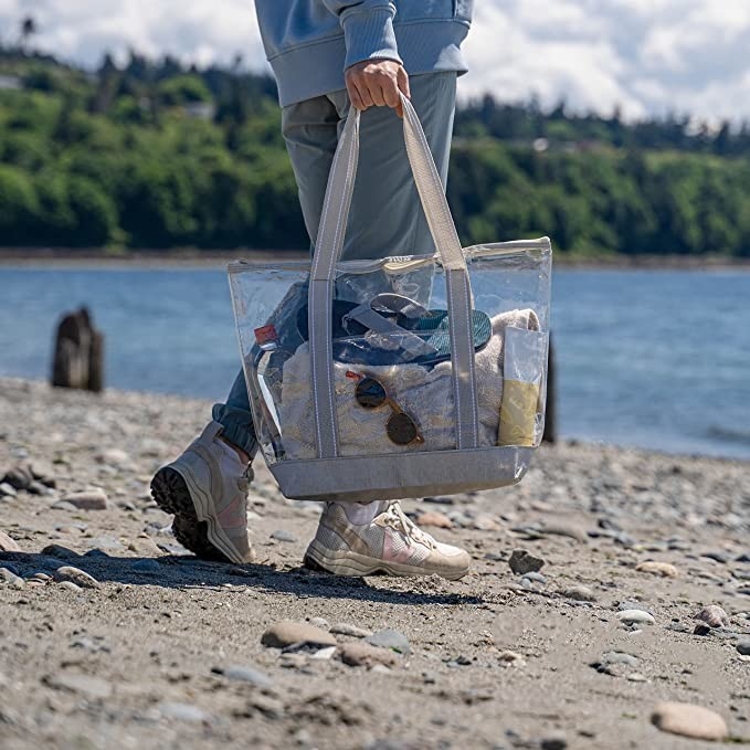 透明 カスタムショッピングバッグ キャリヤ 透明 PVC トートバッグ スタジアム 屋外ビーチ 14x5x13