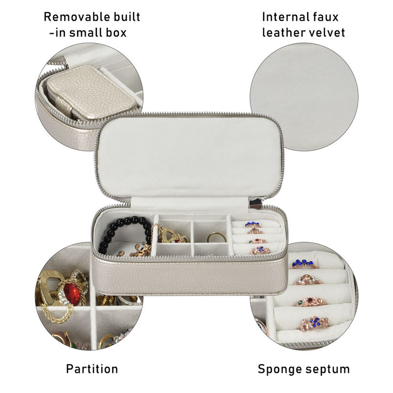 メイクアップ 宝石 収納袋 箱 PU レザー 旅行用 ポータブル 7x3.15x1.97